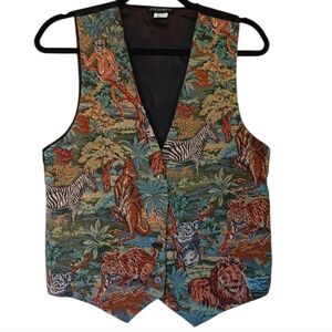 Axessorium Vintage Animal Print Vest with Jungle Scene Size Medium/Large